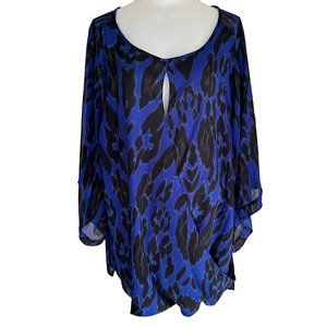 Jennifer Lopez Woman Animal Print Blue Blouse Shirt Top Size 2X Cheetah Leopard